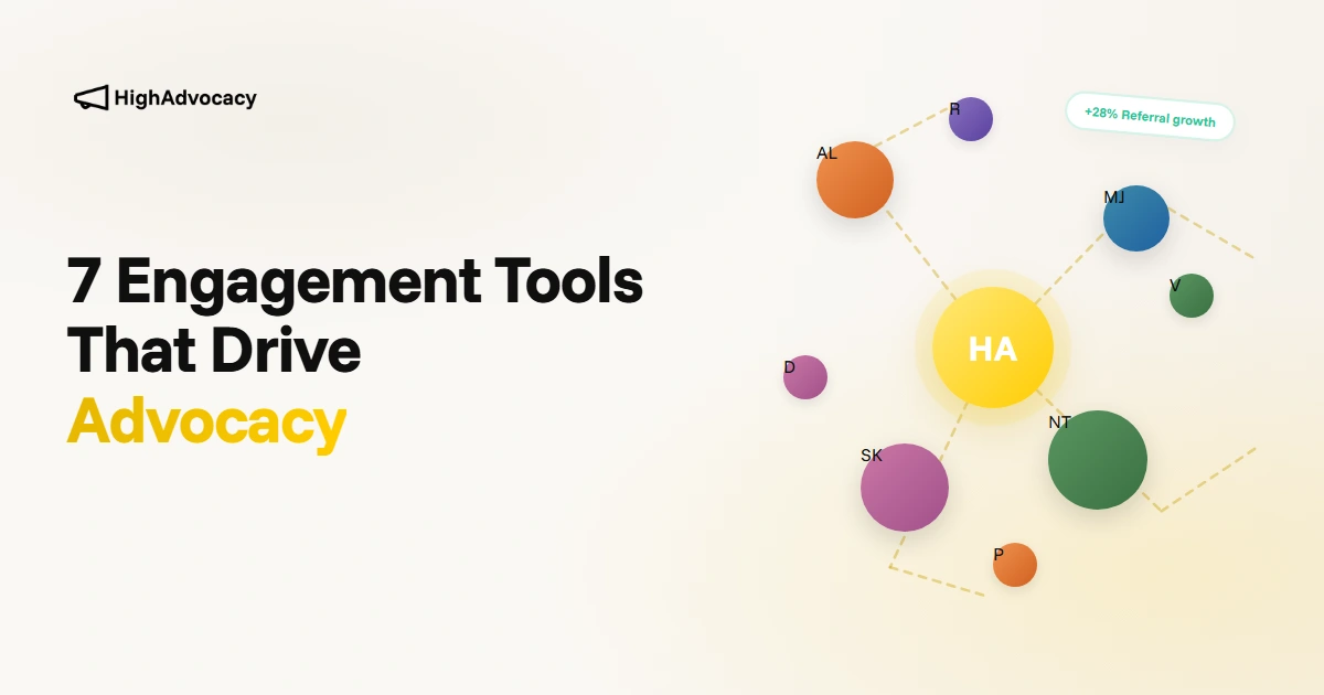 Diagram of seven customer engagement tools connected to advocacy outcomes